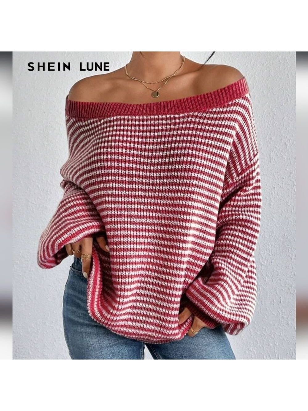 3183 New SHEIN LUNE Women's Striped Printed Turtleneck Pullover Sweater
